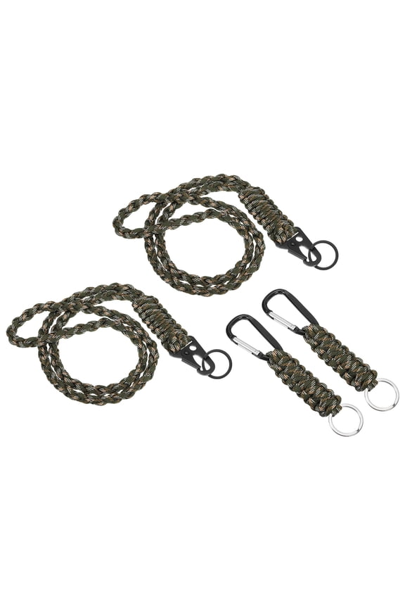 Braided Paracord Lanyard Keychain Paracord Neck Badge Lanyard with Hook Clip and Key Ring Camo 4 Pcs