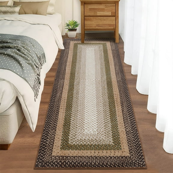 Braided Pattern Washable Area Rug, Super Soft Nonslip Runner for Kitchen Hallway Bathroom Entryway