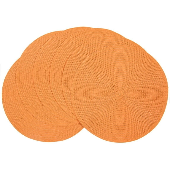 Braided Placemats for Dining Table Set of 6 - Round 15 inch Woven Heat Resistant Non-Slip Kitchen Table Mats, Orange