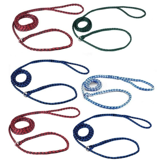 Braided Poly Dog Control Slip Leads Assorted Color Vet Rescue Kennel Bulk Packs (6 Leads)