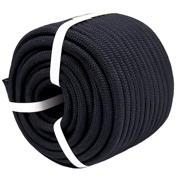 Braided Polyester Arborist Rope 3/8 inch X 100 Feet Black Tree Work Truck Securing Camping Swing