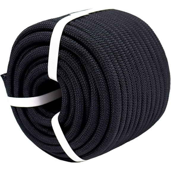 Braided Polyester Arborist Rope (3/8 inch X 150 feet) High Strength Bull Rope for Tree Work Truck Securing Camping Swing, Black