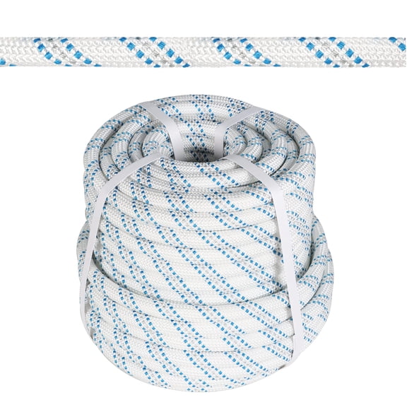 Braided Polyester Rope 3/4IN x 150FT(White Grey Blue) Swing Camping Tree Work Arborist Rigging