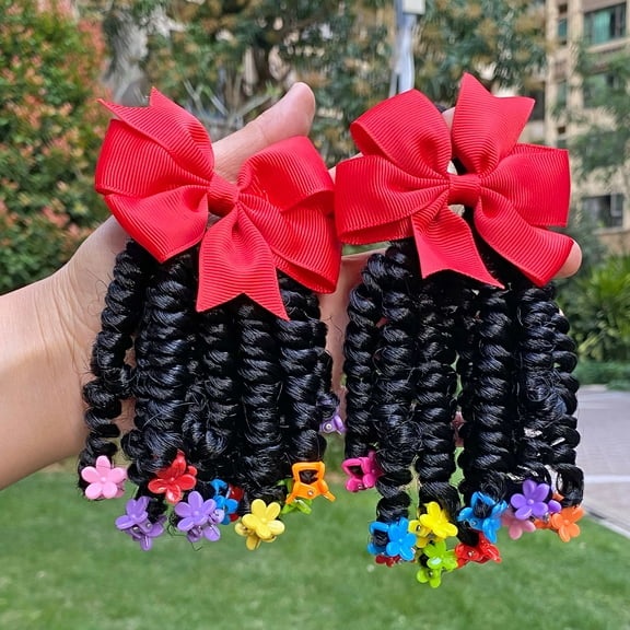 Braided Ponytail Extensions, 2 Pack Black Hair Accessories for Kids