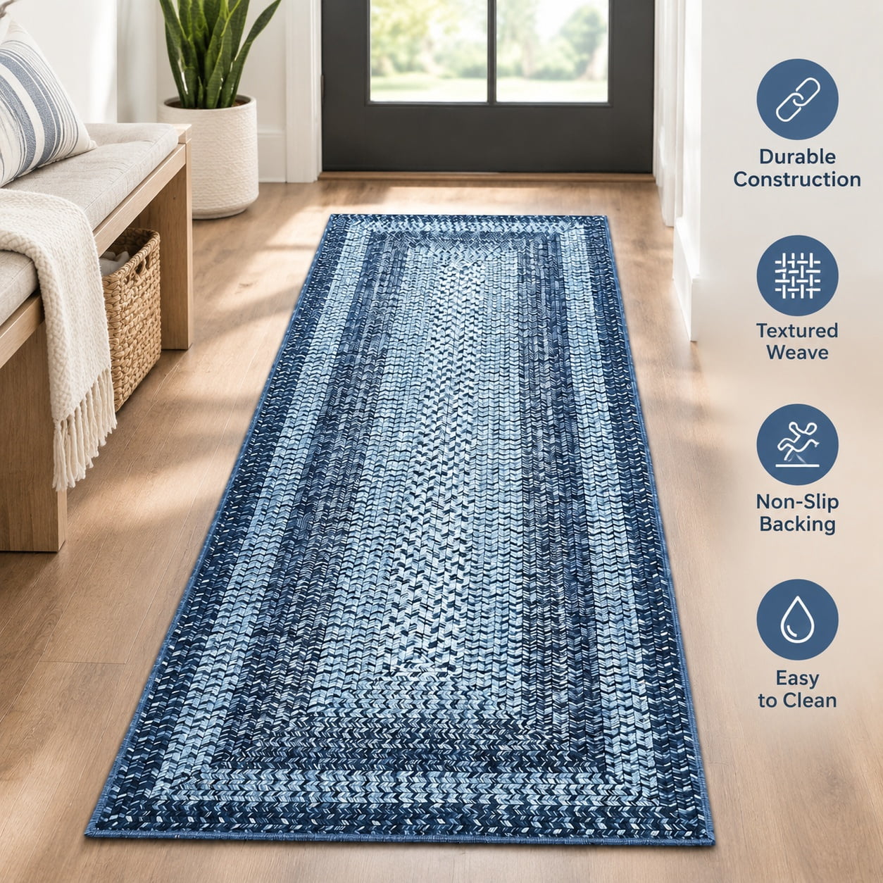 Braided Print Runner Rug 2x8 Durable Non-Slip Low Profile Machine ...