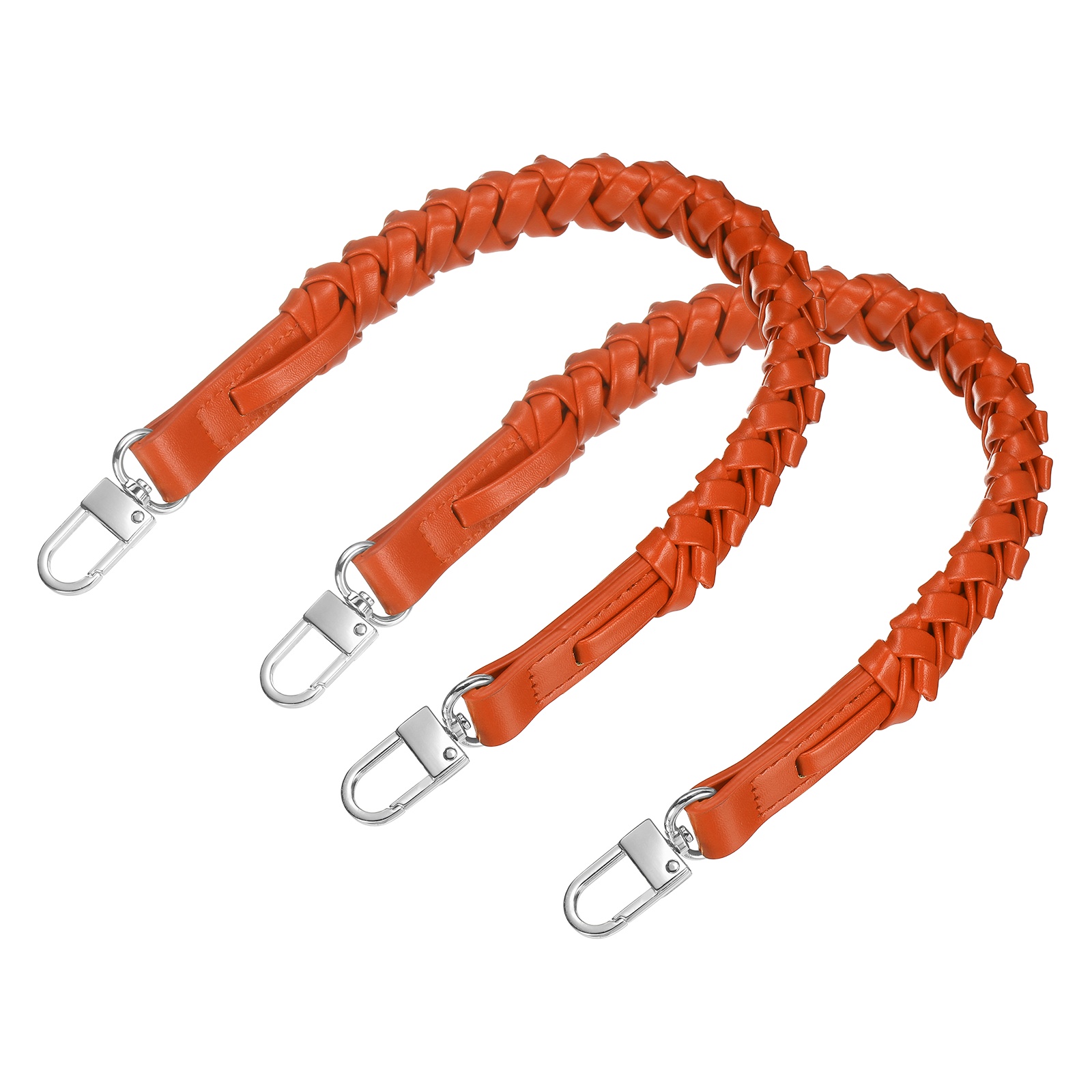 Braided Purse Strap, 2Pack 44.7cm/17.6" Orange PU Leather with Silver Buckles for Underarm Bags, Handbags