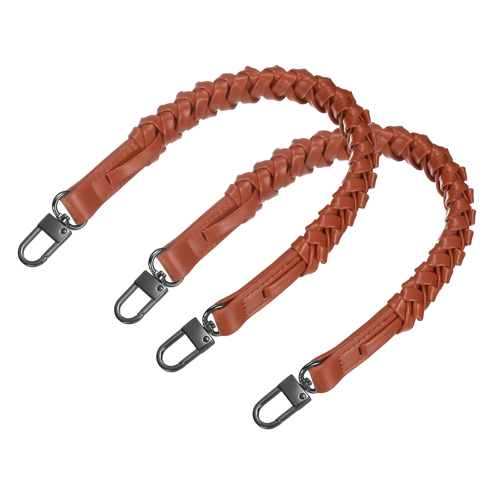 Braided Purse Strap, 2Pack 44.7cm/17.6" Orange-Red PU Leather with Black Buckles for Underarm Bags, Handbags