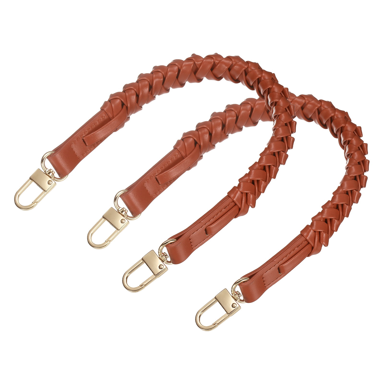 Braided Purse Strap, 2Pack 44.7cm/17.6" Orange-Red PU Leather with Gold Buckles for Underarm Bags, Handbags