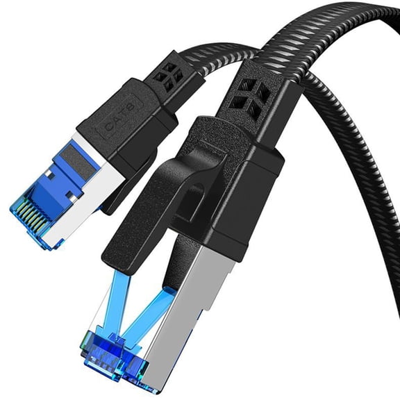 Braided RJ45 Ethernet Line CAT8 Flat Shielded, 40Gbps Gold-Plated Copper Conductors for Desk Modem Router Layouts