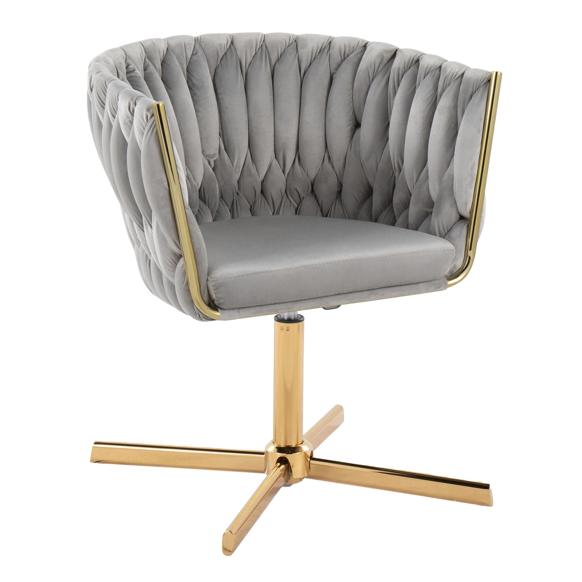 Braided Renee Contemporary Swivel Accent Chair with X-Pedestal Base in Gold Metal and Silver ...