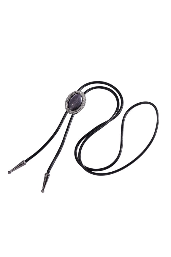 Braided Rope Bolotie with Oval Shape Stone Pendant Adjustable String Necktie Necklace for Mens Wardrobe Casual Wear