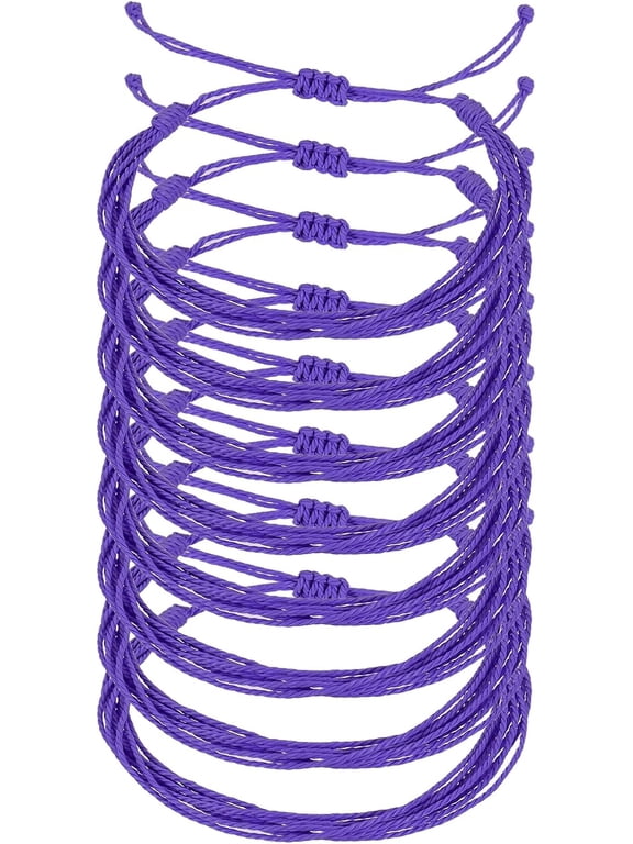 Braided Rope Bracelet, Adjustable Woven String Bracelets Boho Waterproof Wax Anklets Stylish Accessory for Women Men Purple -