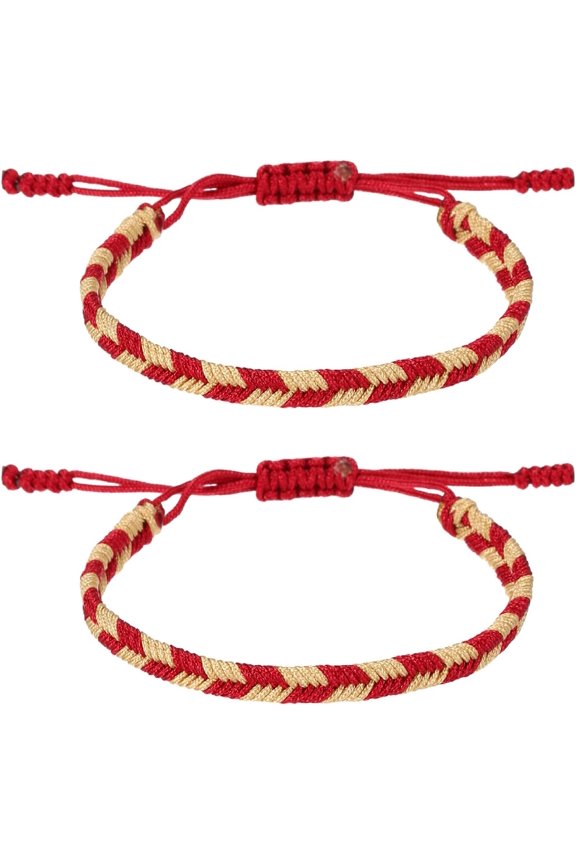 Braided Rope Bracelets, Plaid Pattern Adjustable Woven Cord Handmade String Stylish Accessory Dark Red+Khaki -