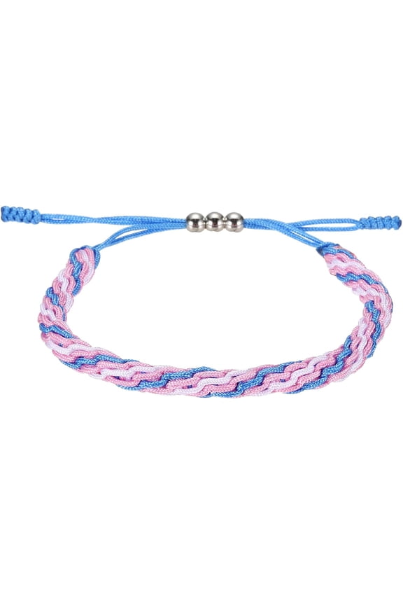 Braided Rope Bracelets, Stripe Pattern Adjustable Woven Cord Handmade String Stylish Accessory White+Pink+Blue -