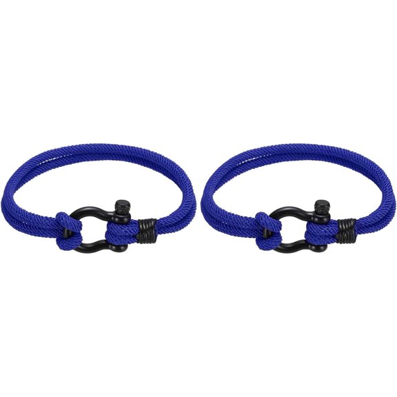 Braided Rope Bracelets, Two-row Friendship Bracelet with Anchor Shackle Woven Blue -