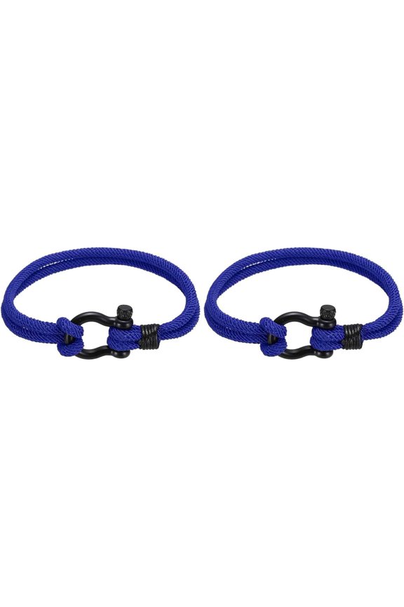 Braided Rope Bracelets, Two-row Friendship Bracelet with Anchor Shackle Woven Blue -