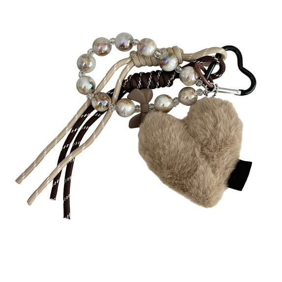 Braided Rope Keychain Bag Charm Plush Heart Pendant for Backpack Purse ...