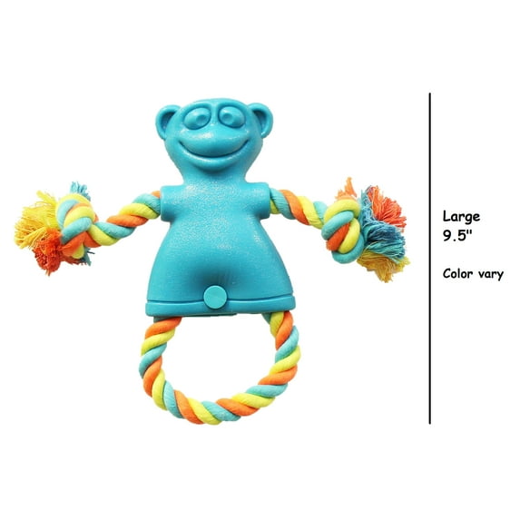 Braided Rope Monkey Dog Toy Tough Rubber Throw Chew Tug Colors Vary Choose Size (Large - 9.5")