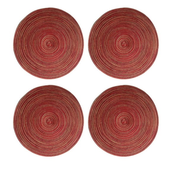 Braided Round Placemats Set of 4, Woven Washable Non-Slip Table Mats for Kitchen Dining, 15 Inch Stain Resistant Anti-S Heat Resistant - Natural Fabric Indoor Outdoor Place Mats(Red,15x15")