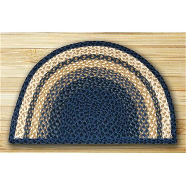Traditional Hand-Stenciled Light & Dark Blue Braided Jute Rug Slice 18"x29"