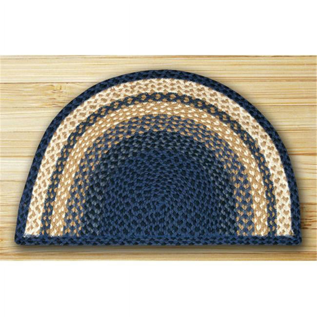 Traditional Hand-Stenciled Light & Dark Blue Braided Jute Rug Slice 18"x29"
