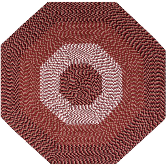 Braided Rugs 6 Ft Octagonal Burgundy Stripe 100% Polypropylene Stain Resistant, Reversible, Indoor Utility Rug, Decor for High Traffic Areas Kitchen Entryway, Living Room Alpine