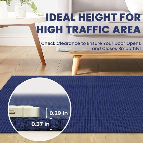 Braided Runner Rug 2x8 Ft Washable Runners for Hallways Kitchen Runner Rug Rubber Backed Cotton Entryway Runner Indoor, Woven Floor Carpet for Hall Kitchen Bedroom, Royal Blue/Navy