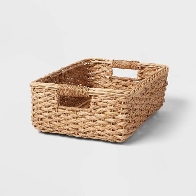 Braided Seagrass Folio Bin - Handwoven Khaki Storage Basket, Rectangle, 6"x12"x17", Nest Seal Certified