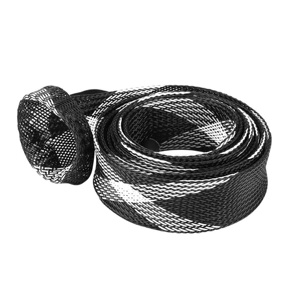 Braided Sleeve Expandable Casting Fishing Rod Pole Cover Protector (Black and White Cross)
