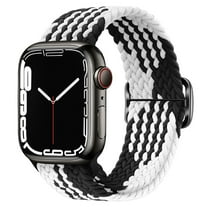 Braided Solo Loop Compatible with Apple Watch Band 38mm/40mm/41mm/42mm(Series 10) Women Men, Adjustable Stretchy Bands Elastic Sport Wristbands for iWatch Series 10 9 8 7 6 5 4 3 2 SE,Black/White