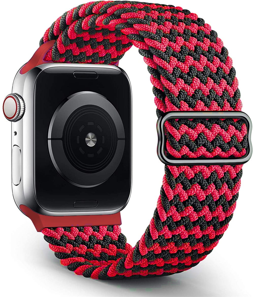 Braided Solo Loop for Apple Watch Band 44mm 40mm 45mm 41mm 38mm 42mm，  Adjustable Elastic Nylon Bands for iWatch Series 3 4 5 se 6 7 strap - Wine  red