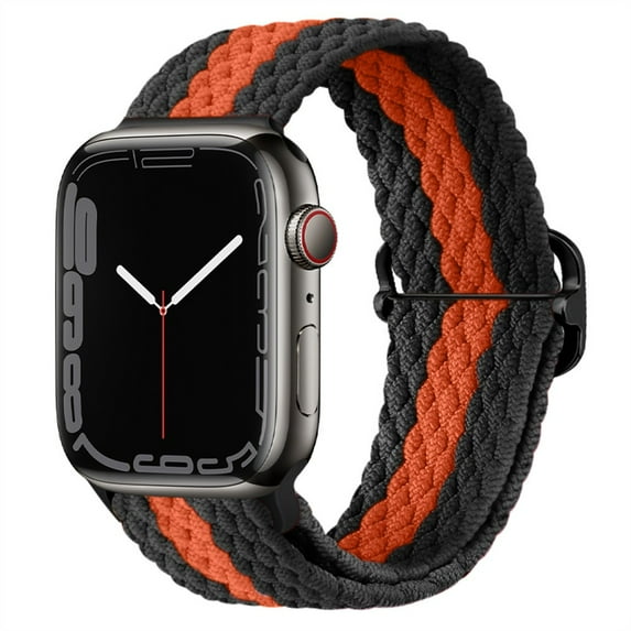 Braided Solo Loop for Apple Watch Band 44mm 40mm 45mm 41mm 38mm 42mm Elastic Nylon Belt Bracelet iWatch Serie 3 4 5 SE 6 7 -Black orange