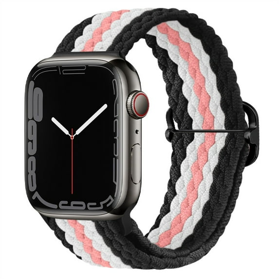 Braided Solo Loop for Apple Watch Band 44mm 40mm 45mm 41mm 38mm 42mm Elastic Nylon Belt Bracelet iWatch Serie 3 4 5 SE 6 7 -Black powder