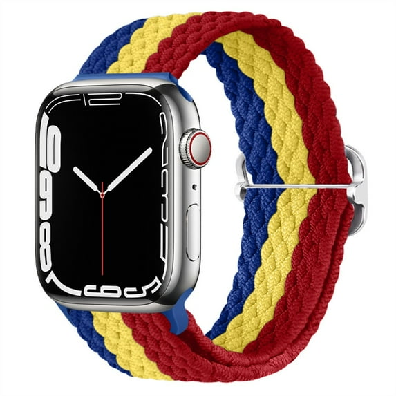 Braided Solo Loop for Apple Watch Band 44mm 40mm 45mm 41mm 38mm 42mm Elastic Nylon Belt Bracelet iWatch Serie 3 4 5 SE 6 7 -Blue yellow red