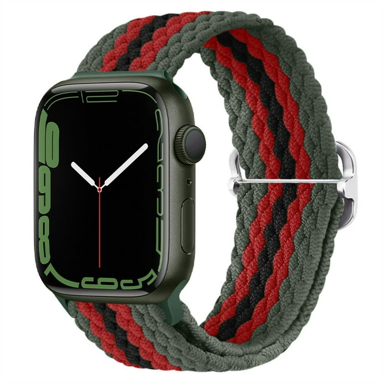 Braided Solo Loop for Apple Watch Band 44mm 40mm 45mm 41mm 38mm 42mm  Elastic Nylon Belt Bracelet iWatch Serie 3 4 5 SE 6 7 -Green red black