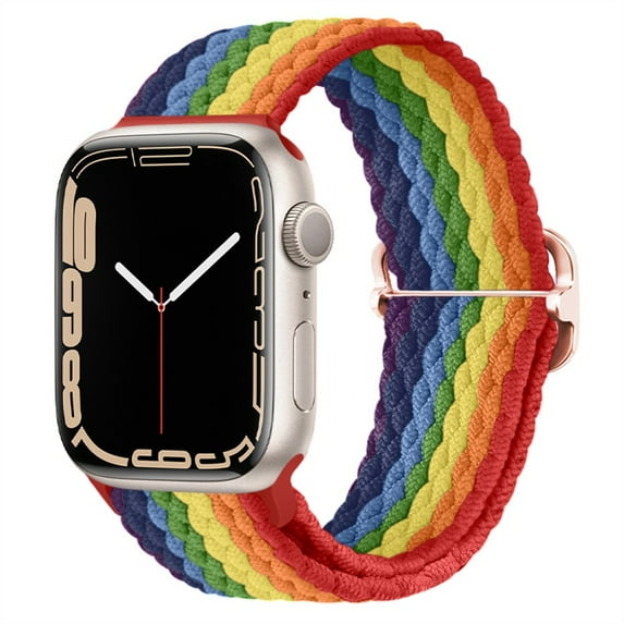 Braided Solo Loop for Apple Watch Band 44mm 40mm 45mm 41mm 38mm 42mm Elastic Nylon Belt Bracelet iWatch Serie 3 4 5 SE 6 7 -Rainbow