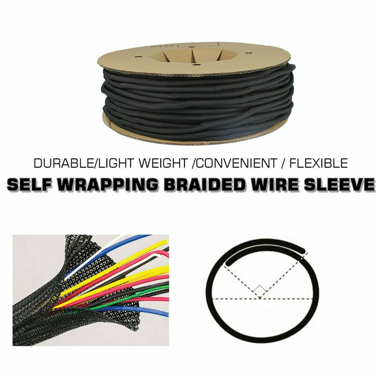 Braided Split Wrap Wire Loom Durable Cable Manage Sleeving Wiring Harness  Lot BLACK 