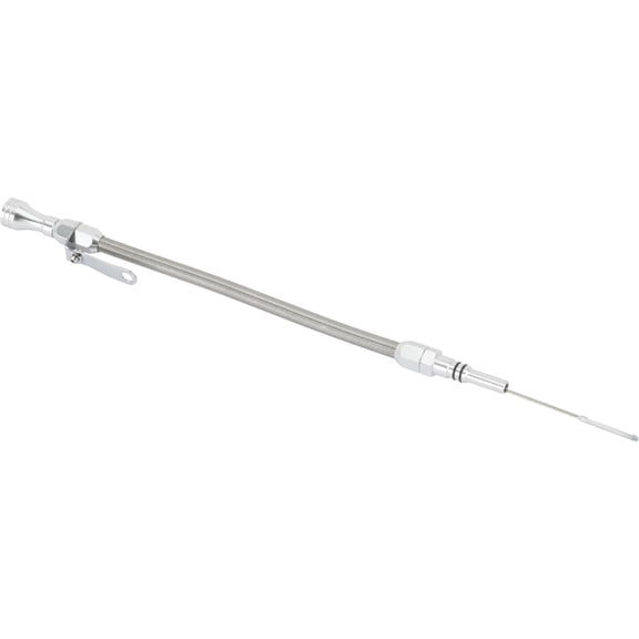 Speedway Motors Braided SS Flexible Engine Oil Dipstick for 19651990 BBC 396 402 427 454, Polished Billet Handle with 21 Overall Length, Passenger Side Fit with 12.75 Housing