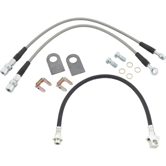 Speedway Motors DOT Approved Braided Stainless Brake Line and Rear Hose Kit, -3 AN Lines with 3/8-24 IFF Fittings, Disc Brake Systems, Universal Fitment