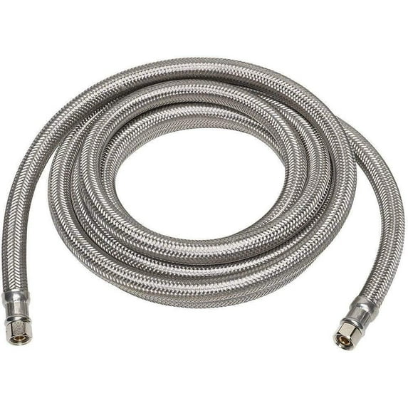 Braided Stainless Steel Ice Maker Water Supply Hose - 25 Ft - Universal 1/4" Connectors from Kelaro