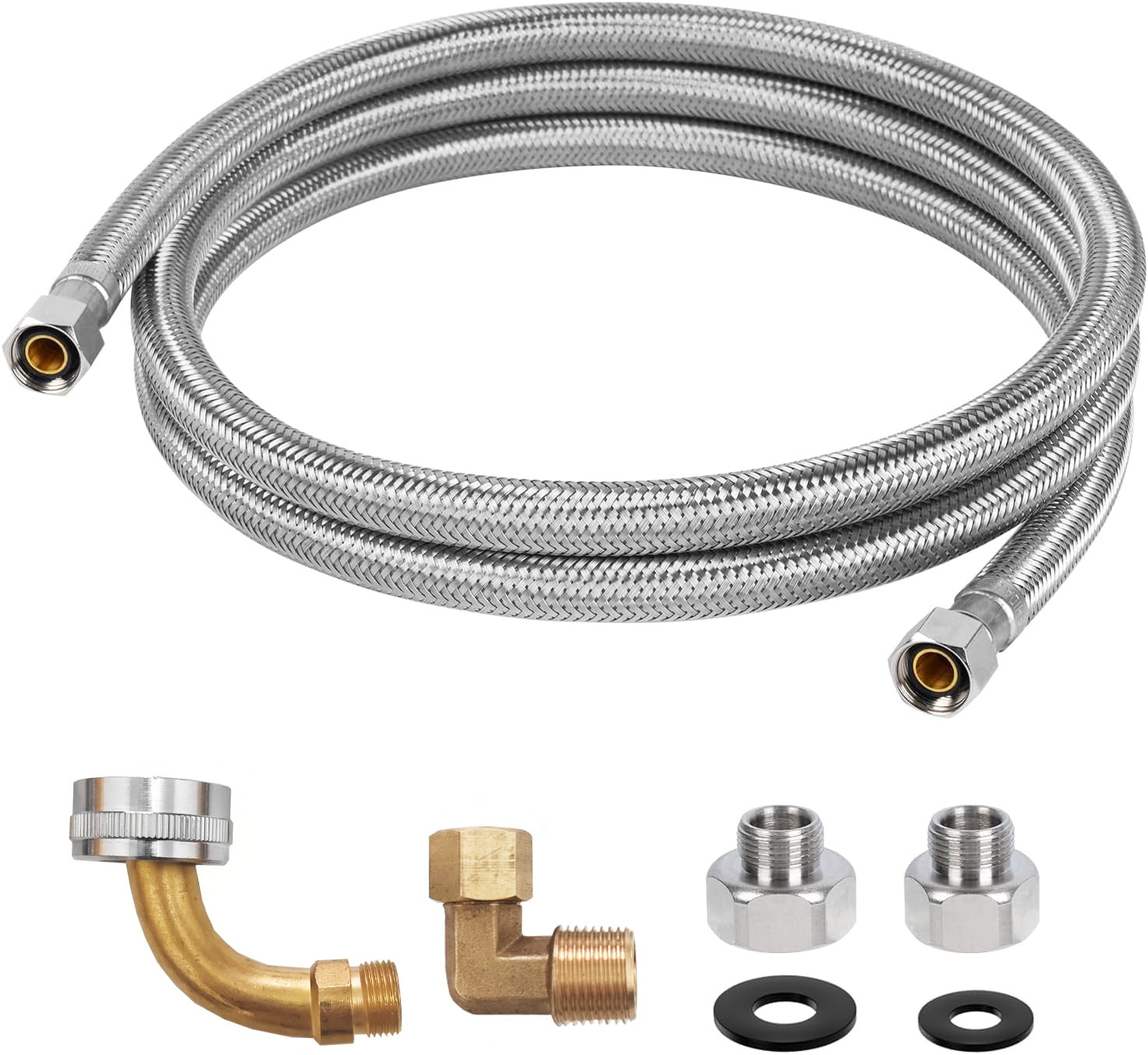 Braided Stainless Steel Ice Maker Water Supply Hose - 6 Ft - Universal 1/4" Connectors from