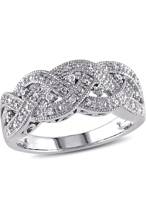 Gem & Harmony Braided Sterling Silver Ring with Diamonds 1/8 Carat (Ctw) for Women
