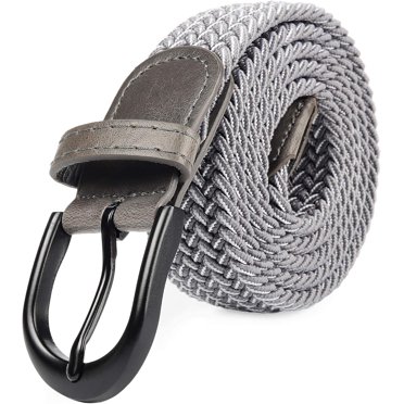 Mile High Life | Braided Stretch Elastic Belts | Pin Oval Solid Black Belt Buckle Pu Loop End Tip Men Women Junior 2