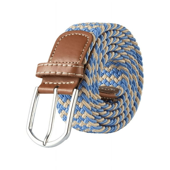 Braided Stretch Elastic Belts | Pin Oval Solid Black Belt Buckle | PU Loop End Tip Men/Women/Junior