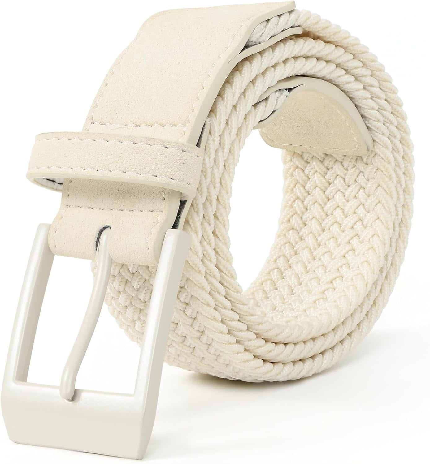 Braided Stretch Elastic Belt with Pin Oval Buckle PU Loop End Tip Braided Stretch Elastic Belts | Pin Oval Solid Black Belt  main image 4