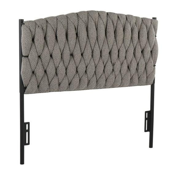 Braided Twin Size Headboard in Black Metal and Grey Fabric by