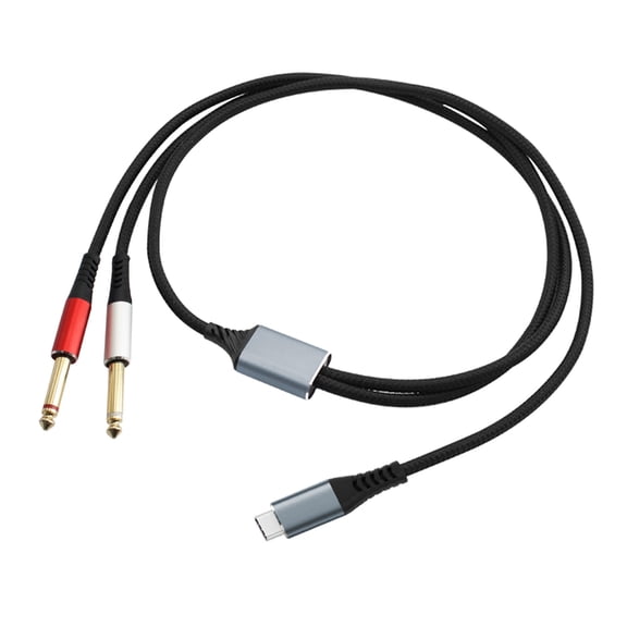 Braided USB C To 2x 1/4Inch 6.35mm Male Connectors Cable 24AWG With 24K Gold Plated Contacts Noise Reduces