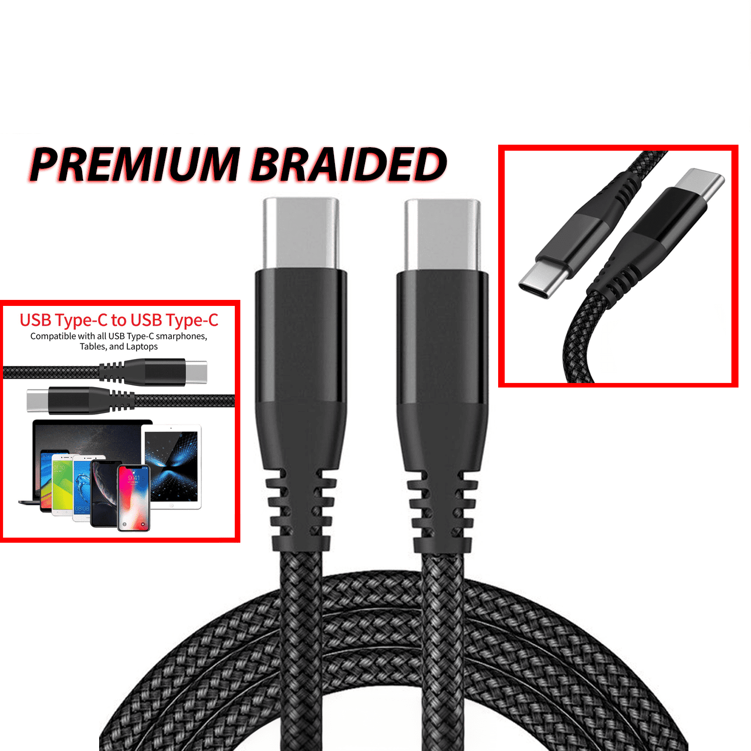 Braided USB C to USB C Cable, [3/6/10 FT] Fast Charging & Data Sync Cord, 60W Nylon USB-C Cable for MacBook Pro, iPad Pro, Samsung Galaxy, Switch, Steam Deck (1/3/10 Pack)