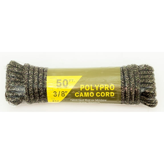 Braided Utility Rope 3/8" x 50' Polypropylene Fiber Strands Camo Color