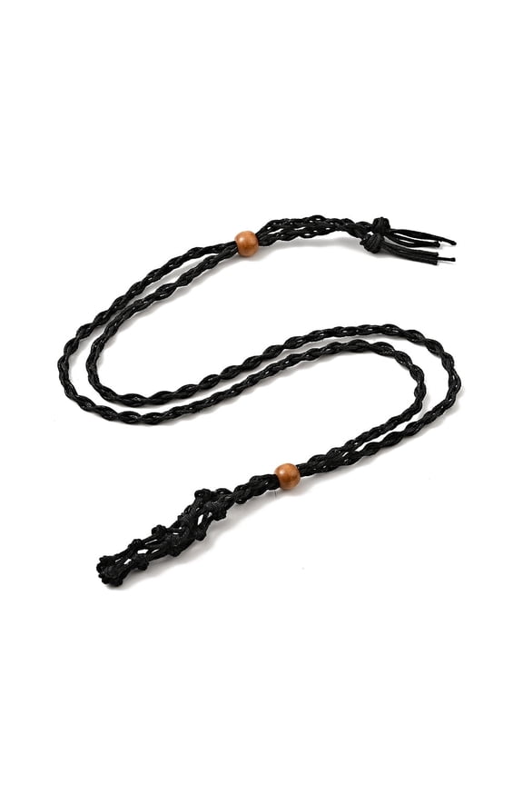 Wax Rope Cord Macrame Pouch Necklace Making Adjustable Wood Beads Interchangeable Stone Necklace Black 35.43 inch(90cm) 4mm